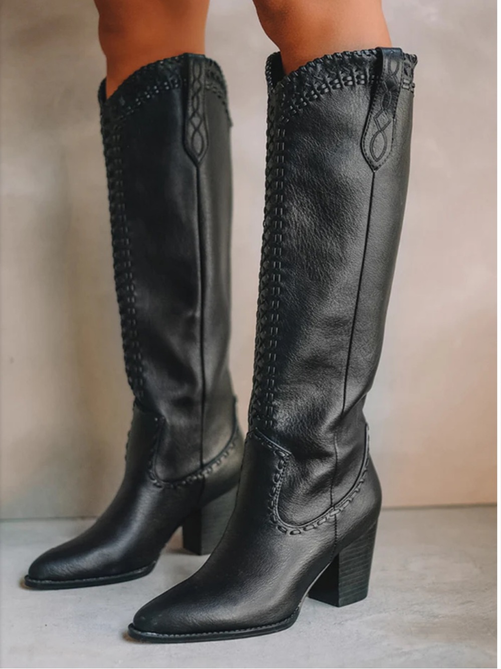 Billini Finley Black Western Cowboy Boots Tall Whipstitch Women Size 6 Festival